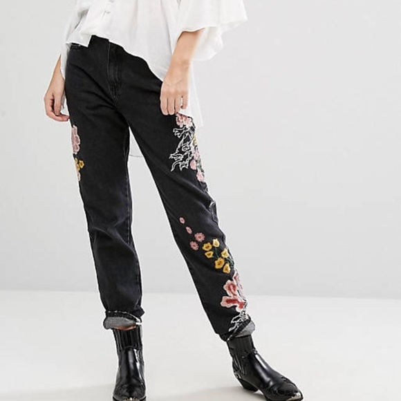 Glamorous Denim - Glamorous Mom Jeans With Floral Embroidery Size 8